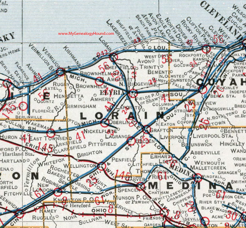 Lorain County, Ohio 1901 Map Elyria, Oberlin, Amherst, Wellington, North Ridgeville, Grafton, Lagrange, Litchfield, Laporte, Kipton, OH