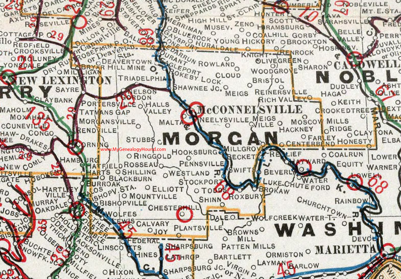 Morgan County Ohio Map Morgan County, Ohio 1901 Map McConnelsville, OH