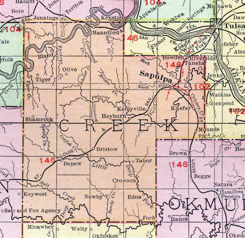OK Creek County Oklahoma 1911 Rand McNally 