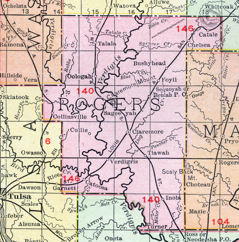 OK Rogers County Oklahoma 1911 Rand McNally 