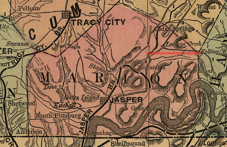 Marion County, Tennessee 1888 Map Jasper, South Pittsburg, Cedar Springs, Looneys Creek, Victoria, Sequatchie, Dove, Ketchall, Copenhagen, Hooker, Whiteside, Stanley, Owens, Inman, TN