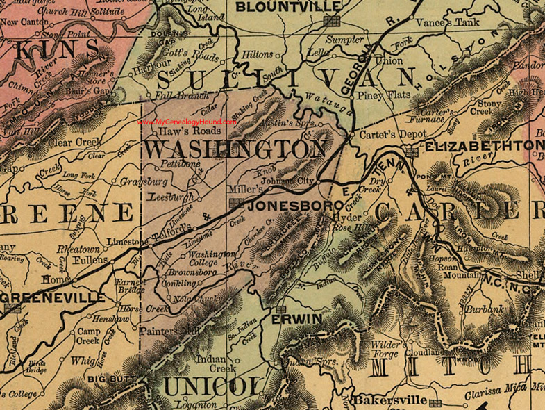 Washington County Tennessee 1888 Map