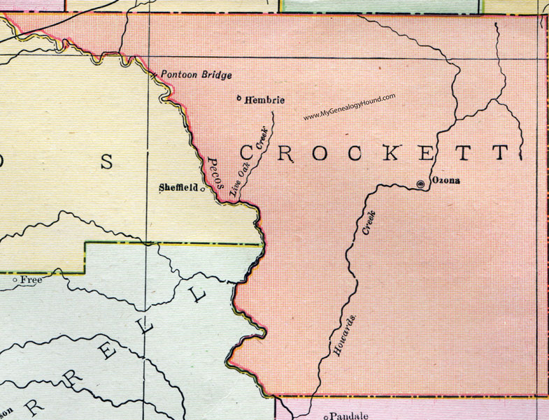 TX Crockett County Texas Map 1911 Rand McNally 