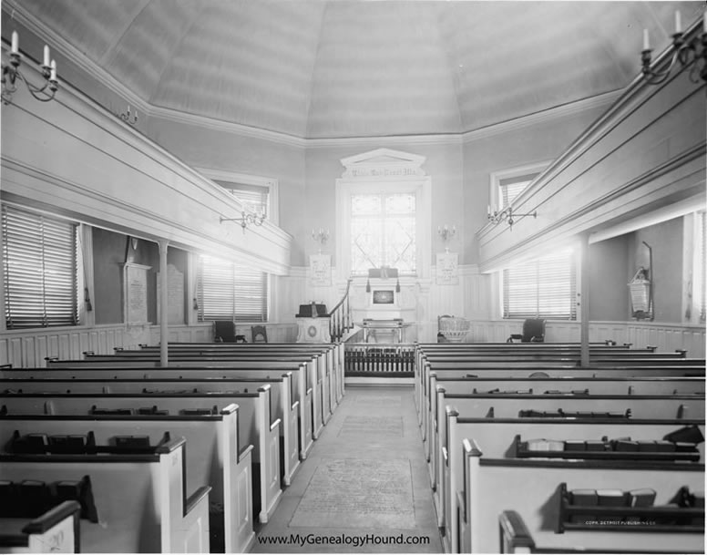 Interior view of Gloria Dei Church, or Old Swedes Church, Philadelphia, Pennsylvania in 1908