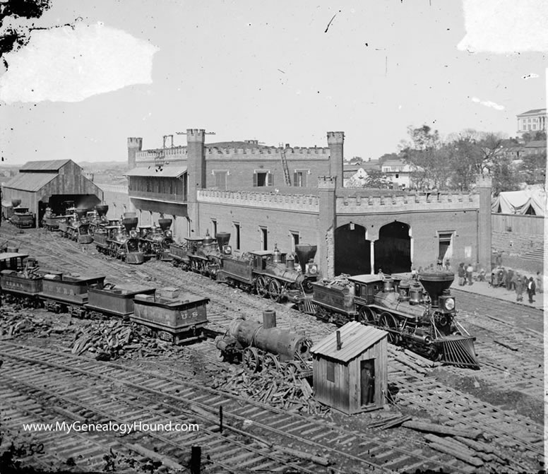 Nashville, Tennessee, Railroad Depot during the Civil War, 1864, historic photo