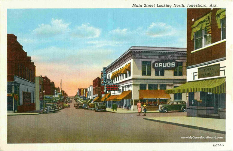 Jonesboro, Arkansas, Main Street Looking North, vintage postcard, historic photo
