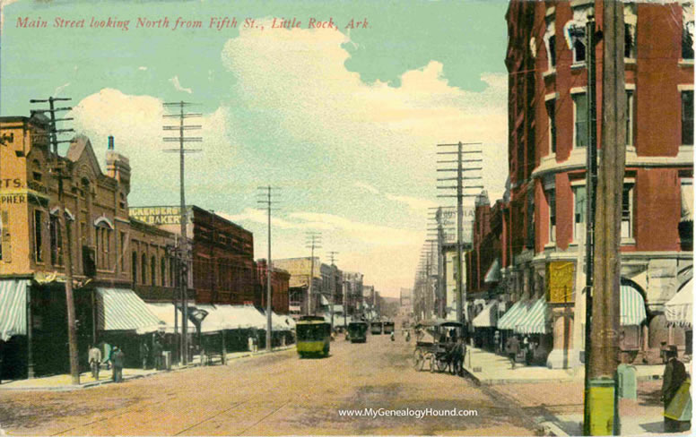 Little Rock, Arkansas, Main Street Looking North from Fifth Street, vintage postcard, historic photo