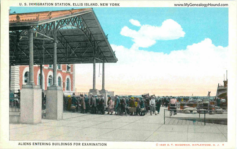 Ellis Island Aliens Entering Buildings for Examination Vintage Postcard