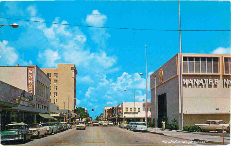 Bradenton, Florida, Modern Business Section on Manatee Avenue, vintage postcard photo