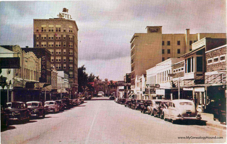 Sarasota, Florida, Looking south on the Main street towards Municipal Dock, vintage postcard photo