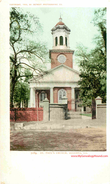 Augusta, Georgia, St. Paul's Church, 1903, vintage postcard photos, front view