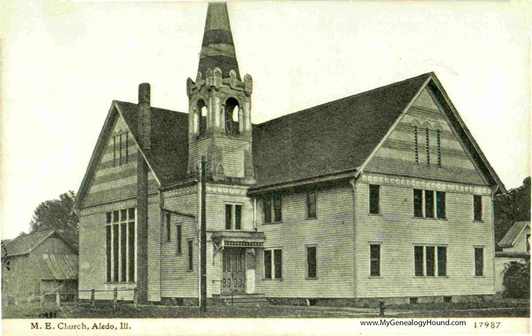 Aledo, Illinois, M. E. Church, vintage postcard, historic photo