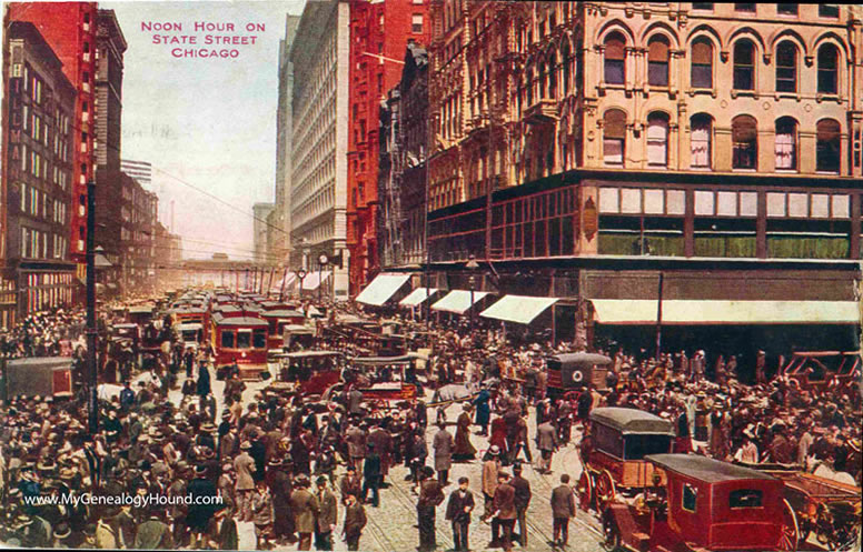 Chicago, Illinois Noon Hour on State Street vintage postcard, historic photo