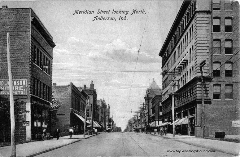 Anderson, Indiana, Meridian Street looking North, vintage postcard photo