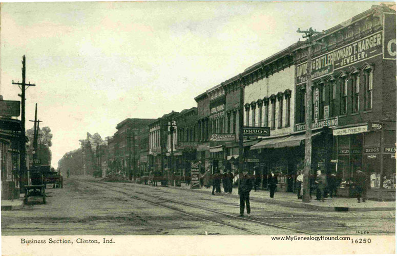 Clinton, Indiana, Business Section, street view, vintage postcard photo