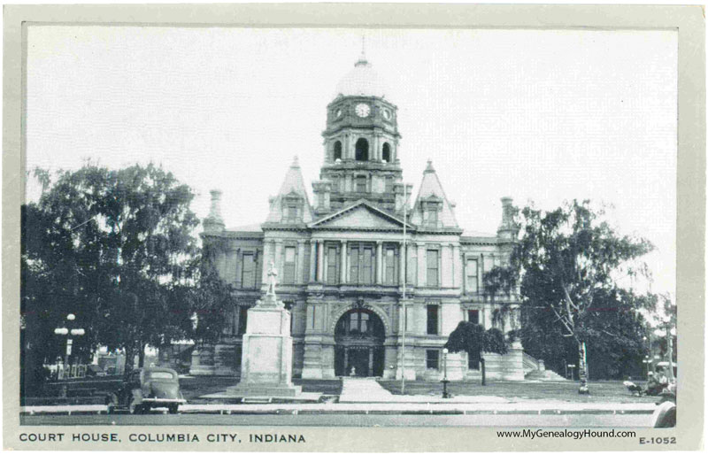 Columbia City Indiana Whitley County Court House vintage postcard