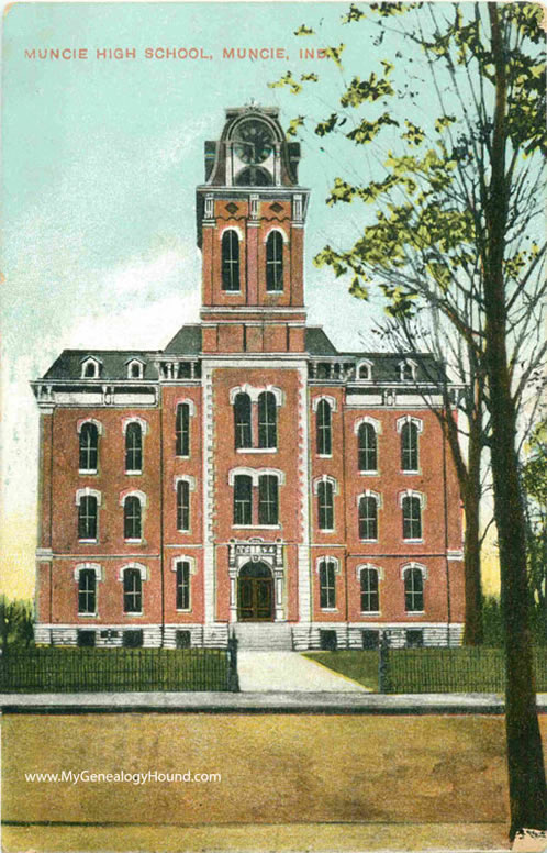 Muncie, Indiana, Muncie High School, vintage postcard, historic photo