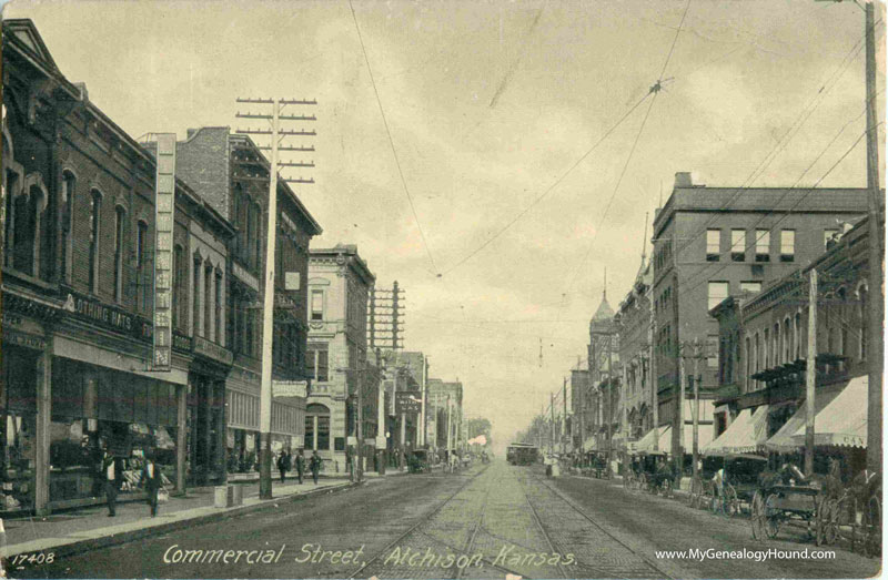 Atchison, Kansas, Commercial Street, vintage postcard, historic photo