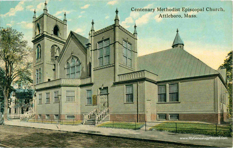 Attleboro, Massachusetts, Centenary Methodist Episcopal Church, vintage postcard photo