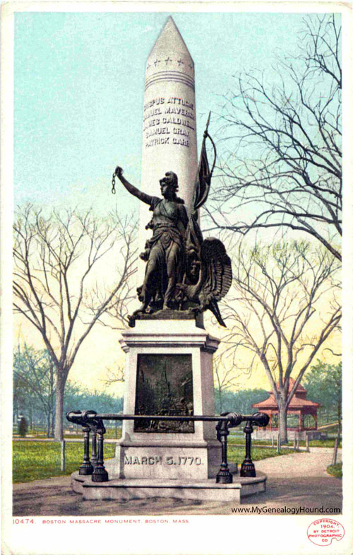Boston, Massachusetts, Boston Massacre or Crispus Attucks Monument, vintage postcard, photo