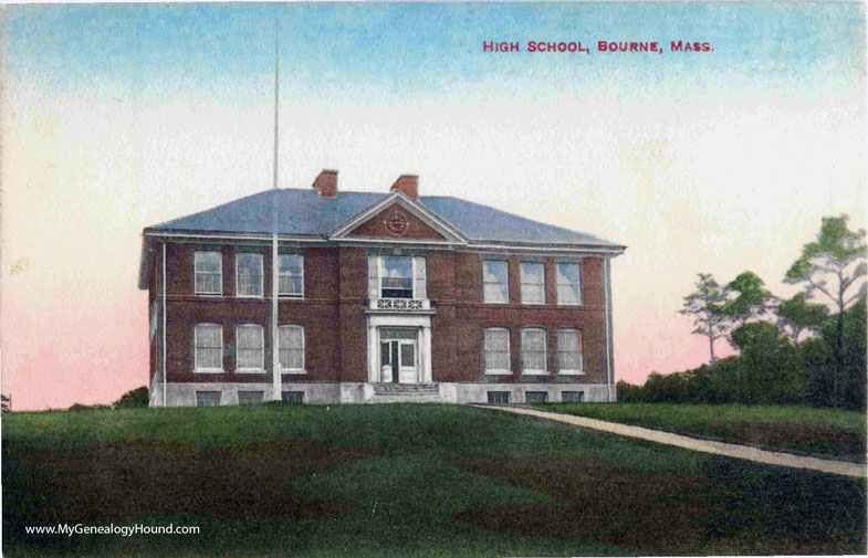 Bourne, Massachusetts, High School, vintage postcard photo