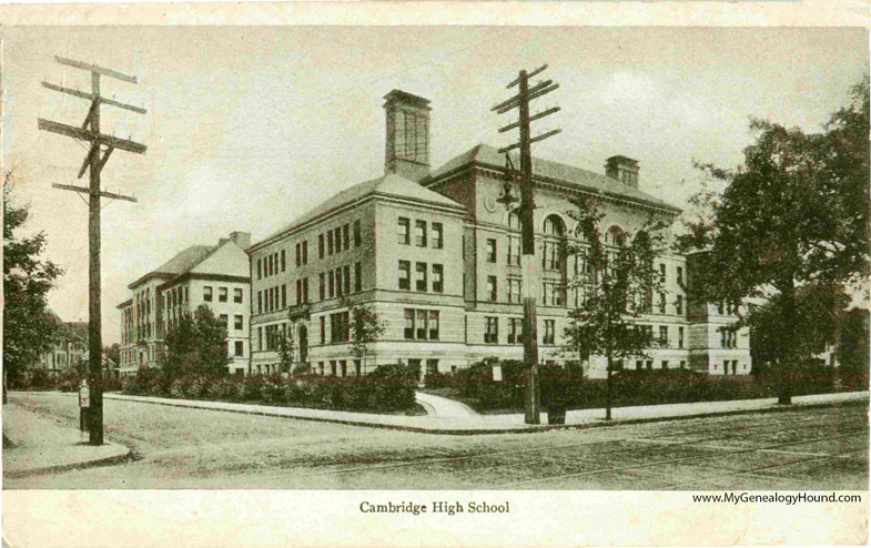 Cambridge, Massachusetts, High School, vintage postcard photo