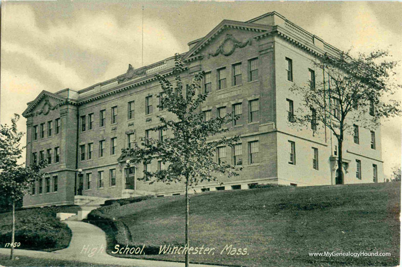 Winchester, Massachusetts, High School, vintage postcard photo