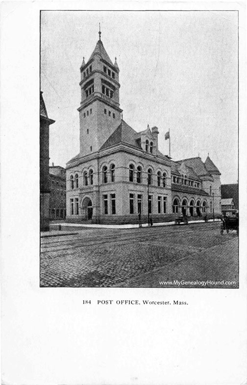 Worcester, Massachusetts, Post Office, vintage postcard photo