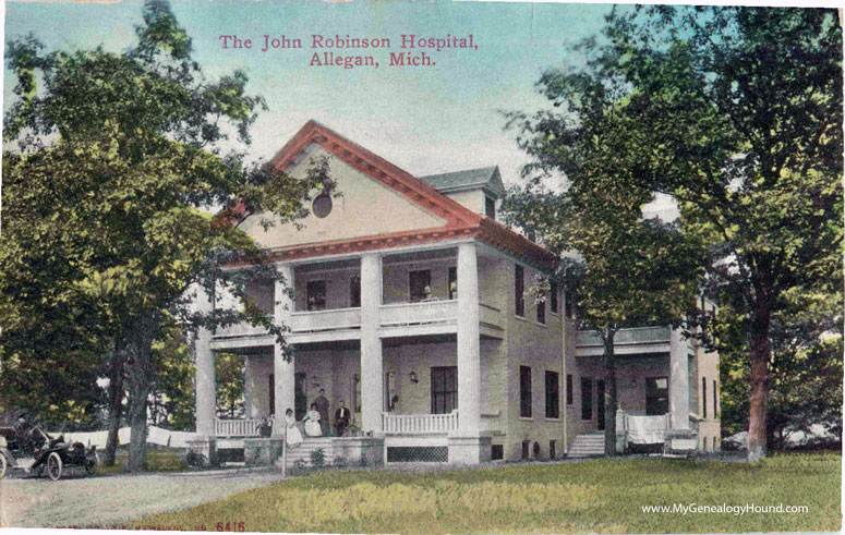 Allegan, Michigan, The John Robinson Hospital, vintage postcard photo