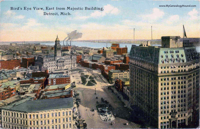 Detroit, Michigan, Bird's Eye View East from Majestic Building, vintage postcard photo