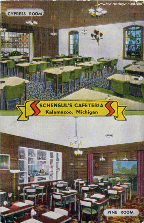 Kalamazoo, Michigan, Schensul's Cafeteria, vintage postcard photo