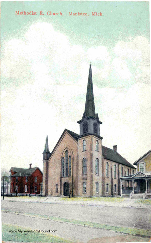 Manistee, Michigan, Methodist Episcopal Church, vintage postcard photo