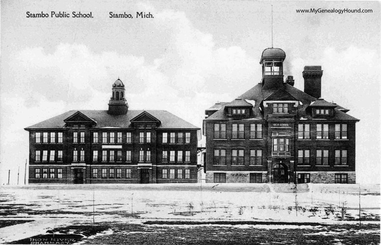 Stambo, Michigan, Stambo Public School, vintage postcard photo