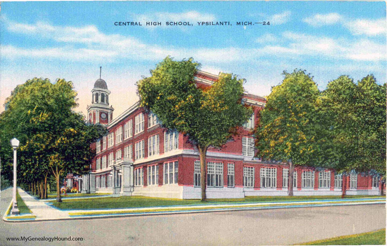 Ypsilanti, Michigan, Central High School, vintage postcard photo
