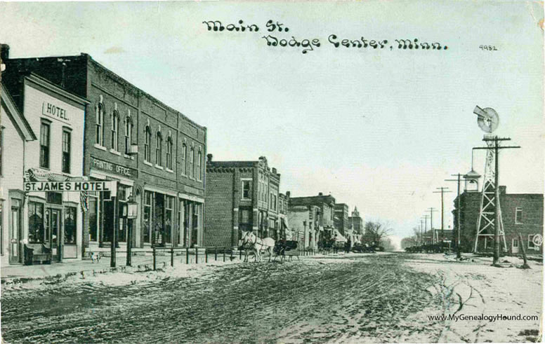 Dodge Center, Minnesota, Main Street, vintage postcard, historic photo