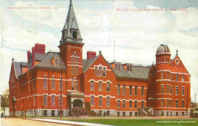 St. Paul, Minnesota, Central High School, vintage postcard, historic photo
