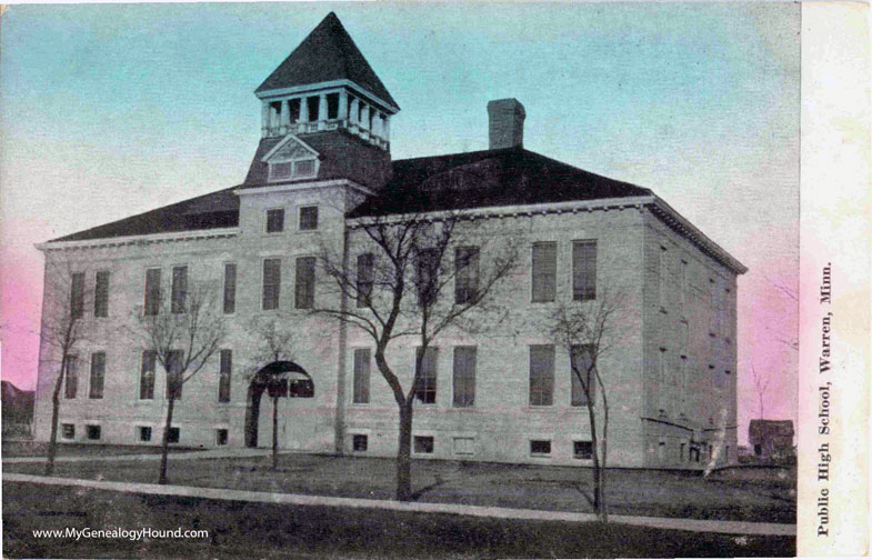 Warren, Minnesota, Public High School, vintage postcard photo