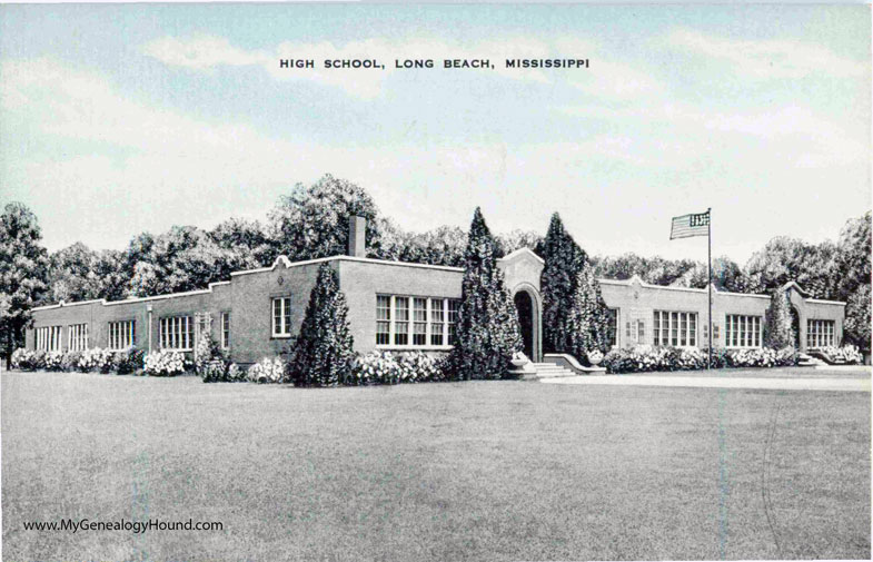 Long Beach, Mississippi, High School, vintage postcard, historic photo