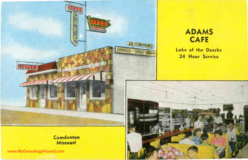 Camdenton, Missouri Adams Cafe vintage postcard, historic photo