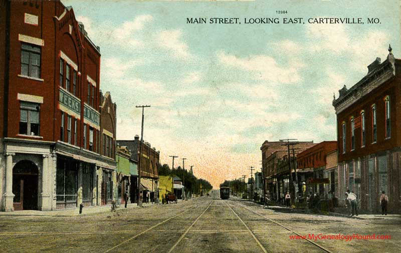 Carterville, Missouri Main Street Looking East Weeks vintage postcard photo
