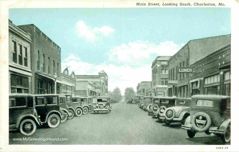 Charleston, Missouri Main Street Looking South vintage postcard, historic photo