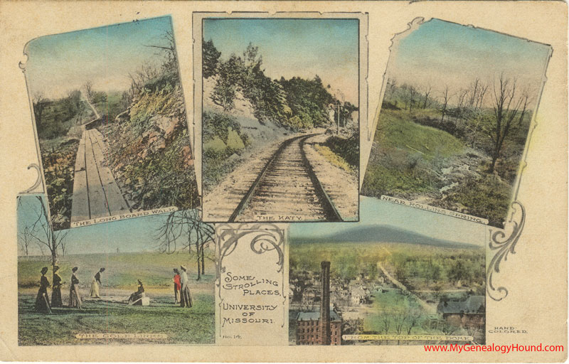 Columbia, Missouri, University of Missouri, Some Strolling Places, vintage postcard, historic photo