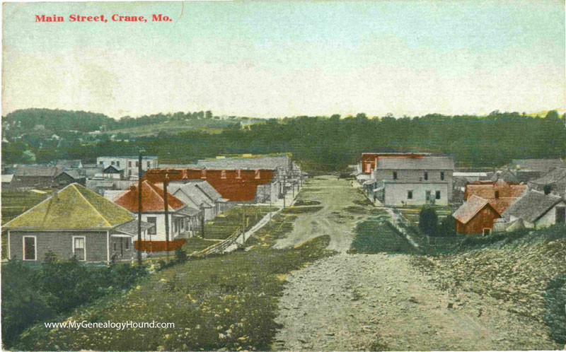 Crane, Missouri Main Street, vintage postcard, historic photo