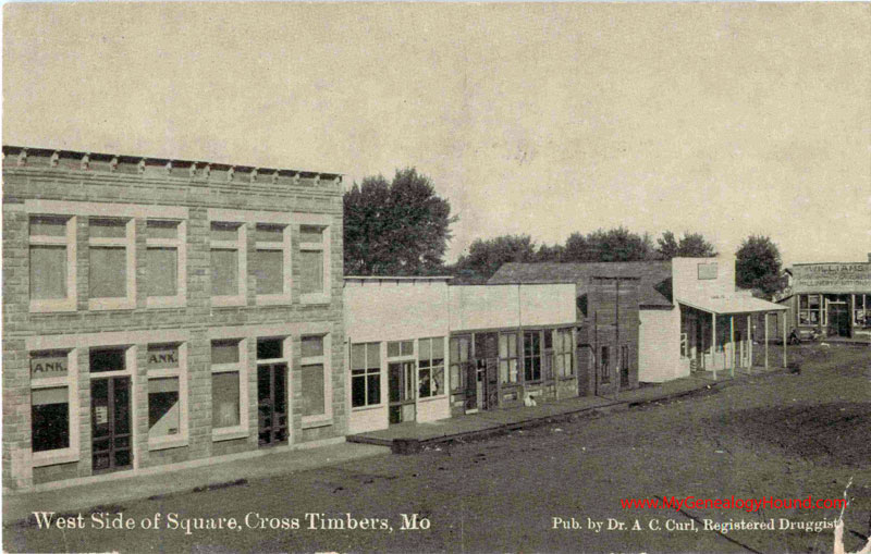 Cross Timbers, Missouri, West Side of Square, Street scene, vintage postcard, Historic Photo