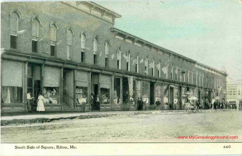 Edina, Missouri, South Side of Square, vintage postcard, Historic Photo, Knox County, MO