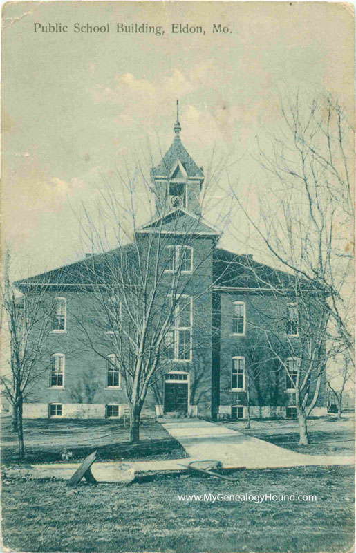 Eldon, Missouri Public School Building, vintage postcard, historic photo
