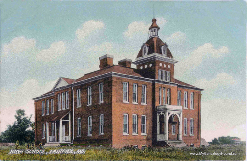 Fairfax, Missouri, High School, vintage postcard, historic photo