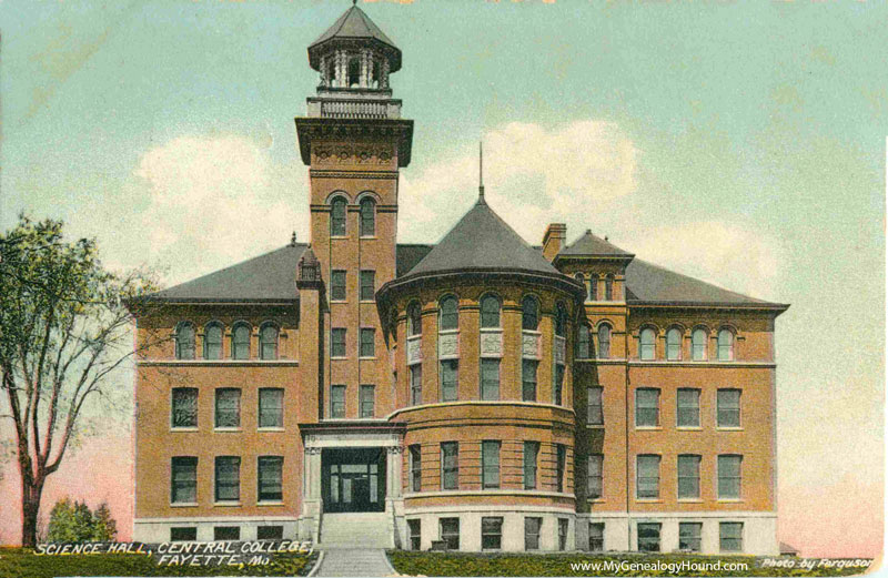 Fayette, Missouri, Central College, Science Hall, vintage postcard, historic photo