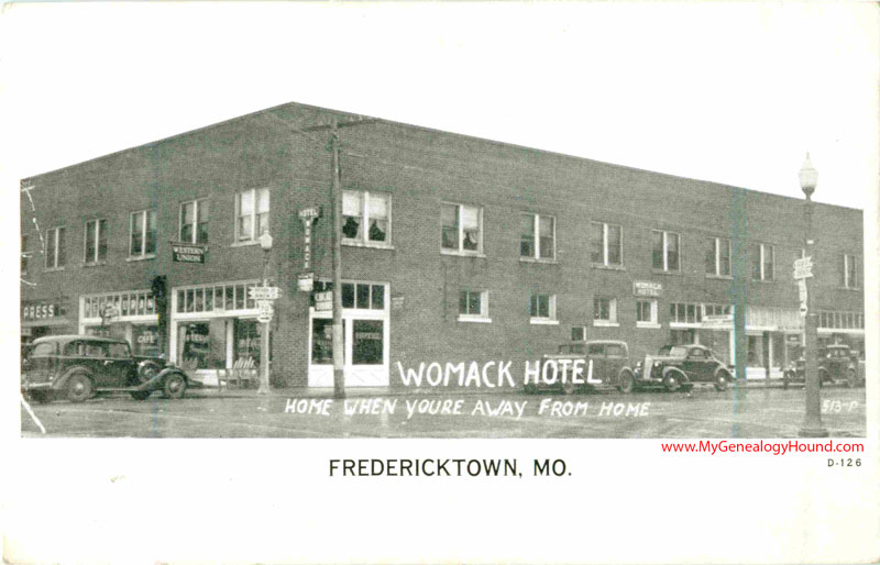 Fredericktown, Missouri, Womack Hotel vintage postcard, historic photo