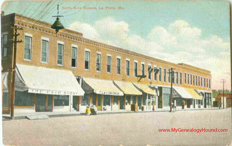 La Plata, Missouri, North Side Square, vintage postcard, historic view photo